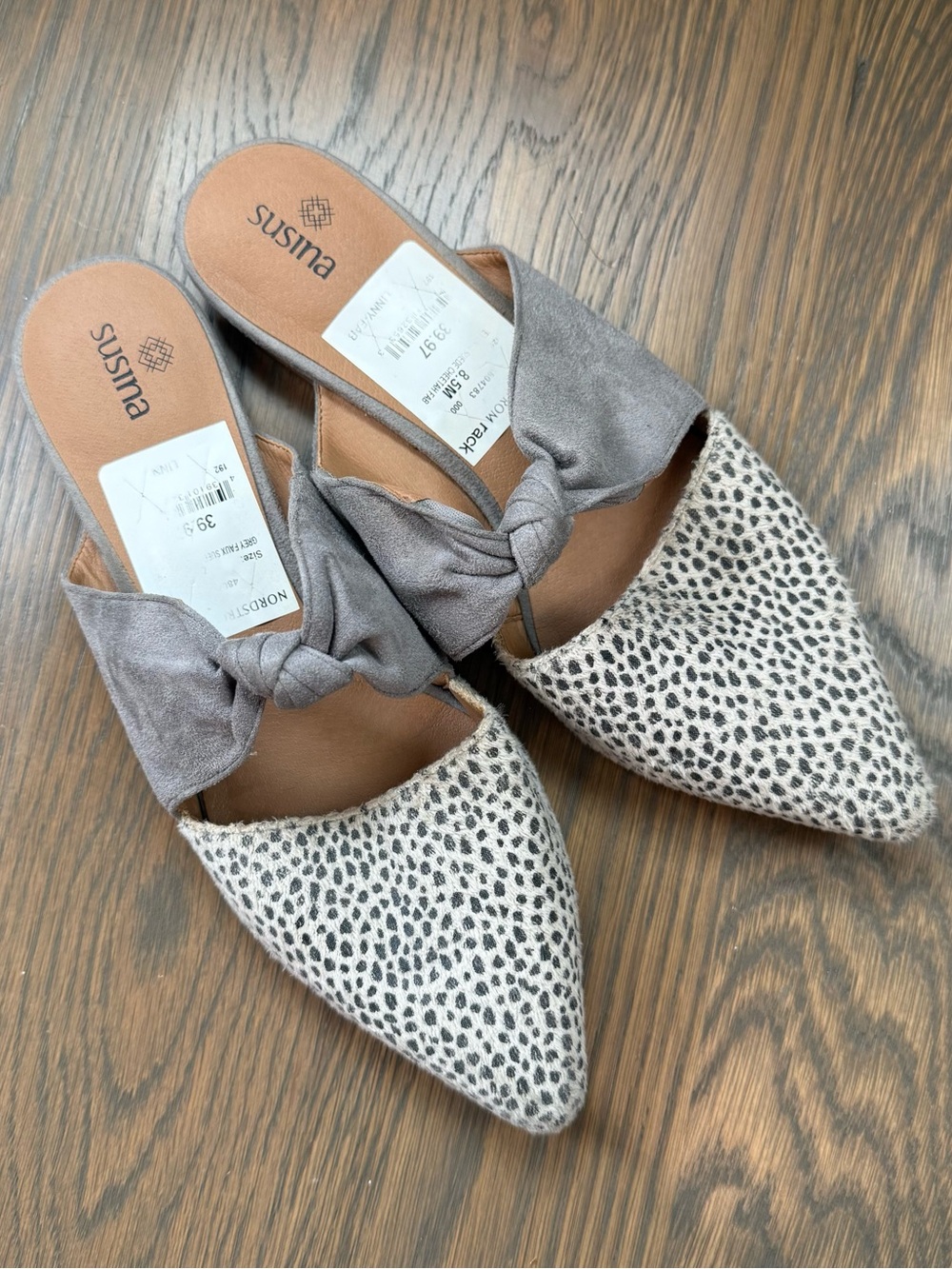 Susina Taupe Knot Slide Mules with Speckled Cream Toe
